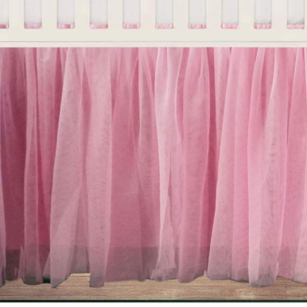 Pink tulle crib bed skirt
